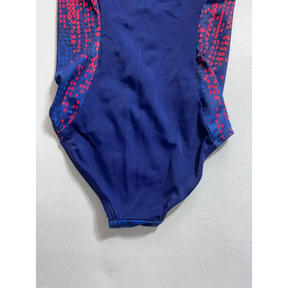 GK Gymnastics Blue and Orange Geometric leotard Size Child Medium